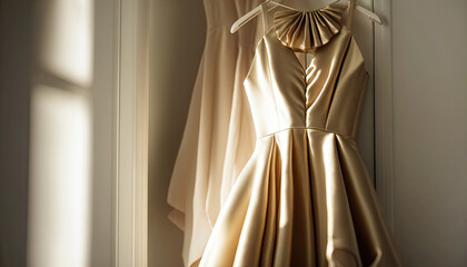 Elegant evening, prom dress on hanger. Generative AI