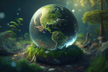 Obraz na płótnie Canvas Fantastic Green Planet Earth background. Illustration AI Generative