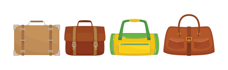 Travel Bag as Packed Luggage for Traveling Vector Set