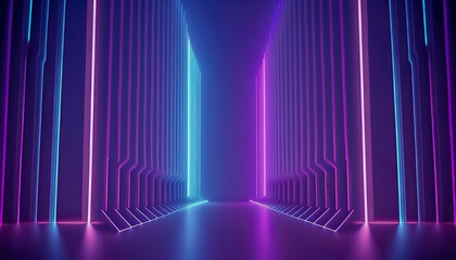Futuristic 3D Rendering with Minimalist Geometric Background in Ultraviolet Spectrum Neon Glow | AI Generated
