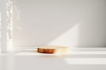 Modern white product stage display. Wooden blank premium show pedestal for product presentation. Generative AI