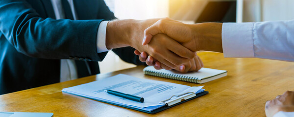 success big deal and successful contract achievement concept, business people handshake shake hand with partner