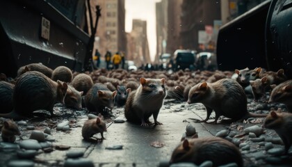 rat plague, lot of rats, bunch of rats, rats in metro, rats invasion, invasion of rats, plague infestation, rodent invasion. GENERATIVE AI - obrazy, fototapety, plakaty