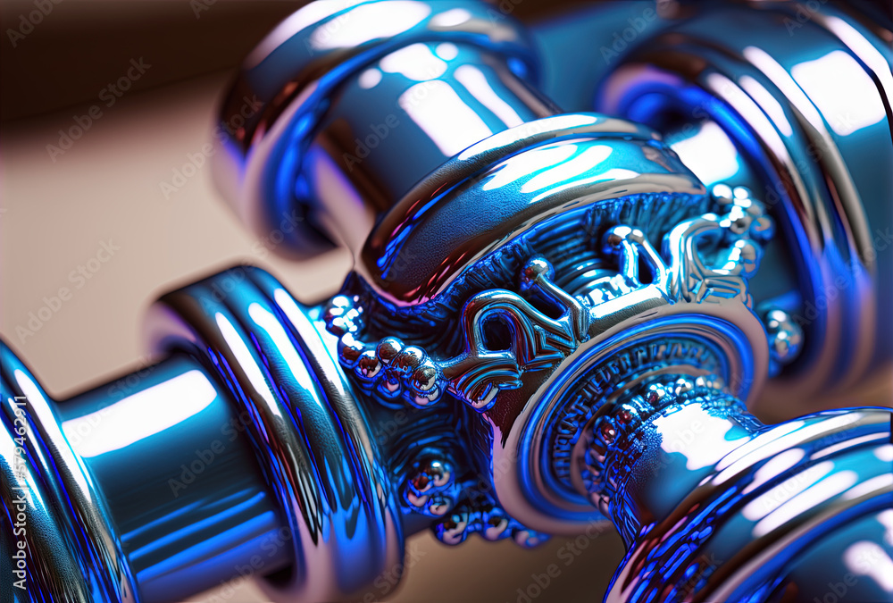 Poster Abstract chrome pipes composition. Industry themed background with shiny metallic connected pipes. Generated AI.