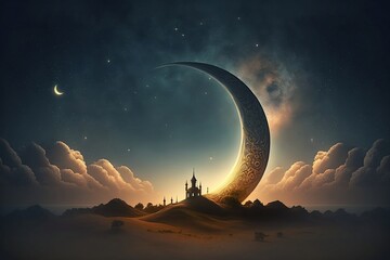 ramadan crescent moon - obrazy, fototapety, plakaty