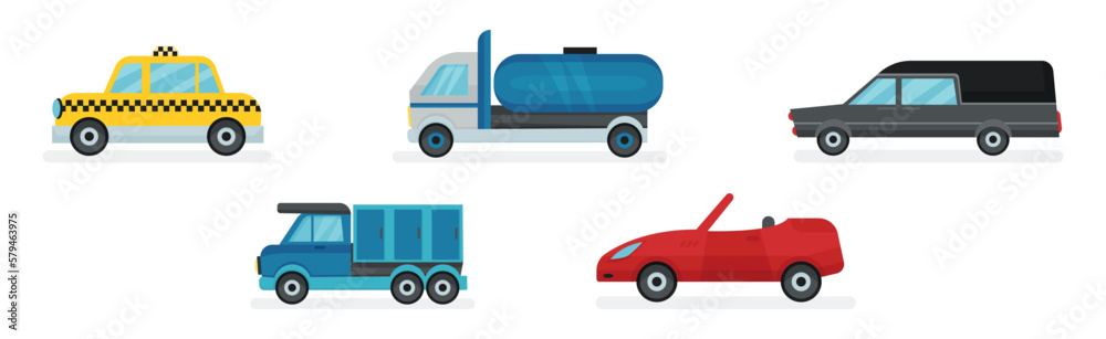 Canvas Prints Taxi, Lorry, Cabriolet and Hatchback as Wheeled Motor Vehicle Used for Transportation Vector Set