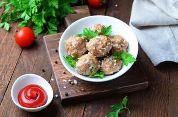 Meatballs with Rice Filling on a Rustic Background
