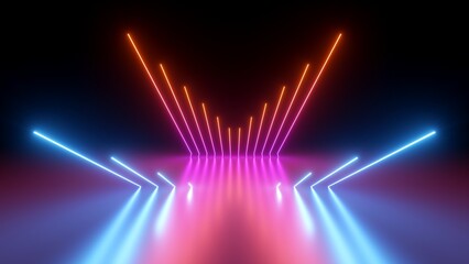 3d render, abstract neon background with colorful glowing lines