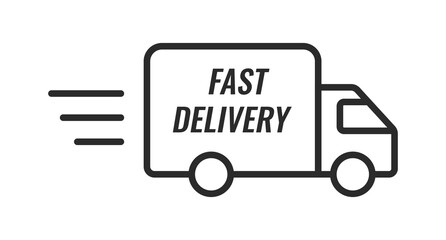 Fast delivery. Fast moving shipping delivery truck line art vector icon for transportation apps and websites