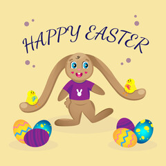 Easter bunny with eggs and chicks.