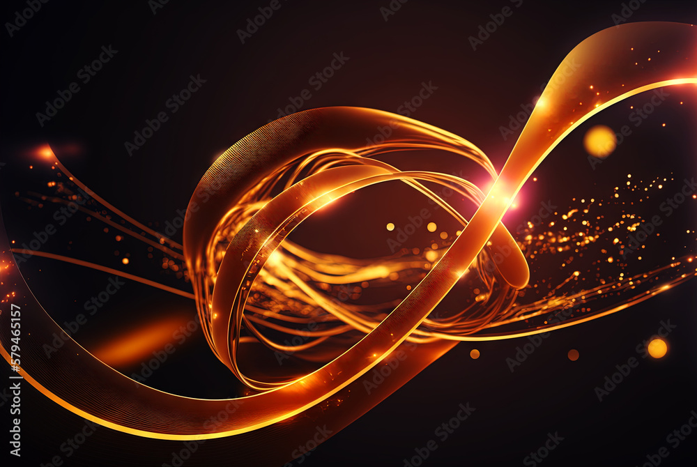 Aufkleber Technology abstract with shiny data wave flow. Science concept with glowing wires connected on futuristic background. Generated AI.