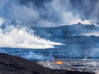 Steaming volcano crater 