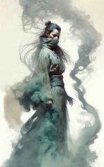 Fototapeta premium Female/Woman made from smoke and mist. Generative AI Concept art.