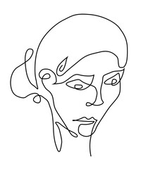 A woman's head with hair pulled into a bun in one line
