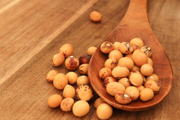 Jugo beans on a wooden spoon 