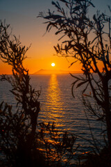 Beautiful sunset at Logas beach at Peroulades village of Corfu island, Greece.