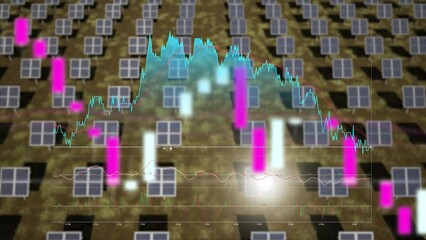 futuristic hud interface solar panel field farm in background data analysing for company modern look market - Powered by Adobe