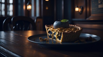 apple pie on a plate in a fancy restaurant generative ai