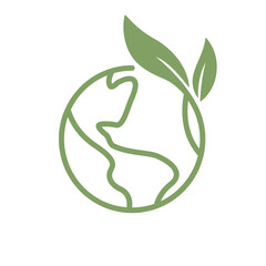 Save earth. Global ecology icon. Planet with green plant leaves growing illustration.