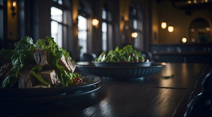 Chicken Ceasar Salad in a fancy restaurant generative ai 