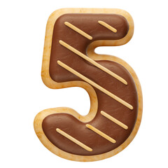 Realistic number 5 chocolate donuts in 3d render