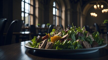 Chicken Ceasar Salad in a fancy restaurant generative ai 