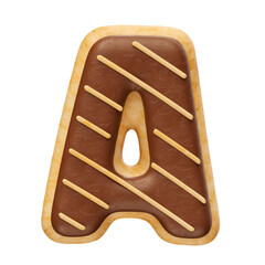 Realistic letter A chocolate donuts in 3d render