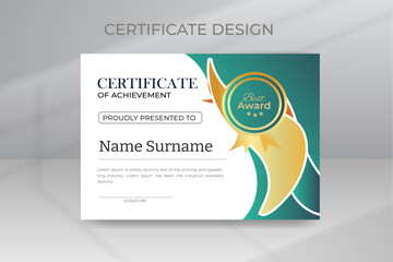 Modern Certificate of Achievement Appreciation Template Design With Luxury Badges and Clean Modern Pattern Background Ready Print