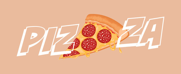 Banner with pizza slice. Tasty pepperoni pizza vector illustration