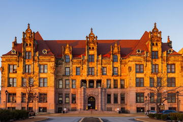 Fototapeta na wymiar Sunset exterior view of the St. Louis City Hall
