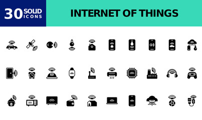 Icon Pack Internet of Thing Technology, IoT, Wireless, Telecommunication, Gadget. editable file and color.