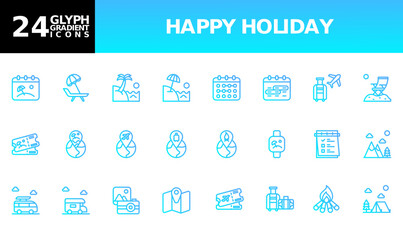 Icon Pack Holiday, Vacation, Travel. editable file and color.