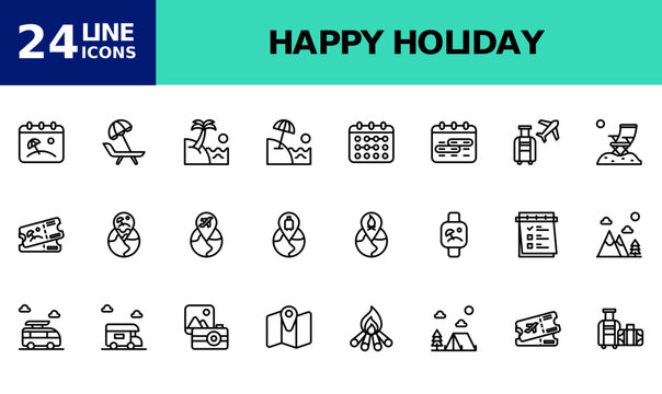 Icon Pack Holiday, Vacation, Travel. editable file and color.