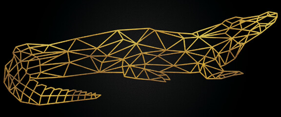 Polygonal geometric crocodile with golden effect