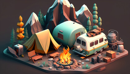 Camping 3D - Take in the breathtaking seascape from your island camping spot - ai generated