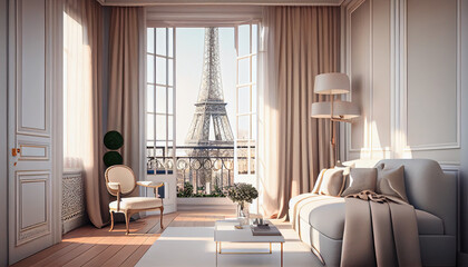 Room in Paris with eiffel tour in window