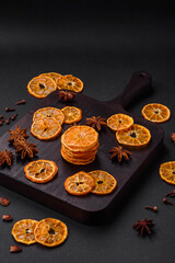Dried round shape slices of bright orange color tangerine