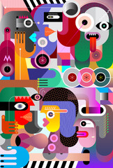 A large group of people sharing the latest news with each other. Modern art vector illustration. People are talking.
