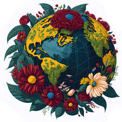 Planet earth in an ecological floral illustration