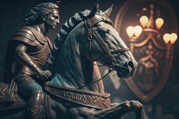 Alexander the Great Mounted on his Steed Horse. Battle in Ancient Times. Generative AI