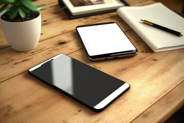 mockup. Smartphone on the table. AI generative.