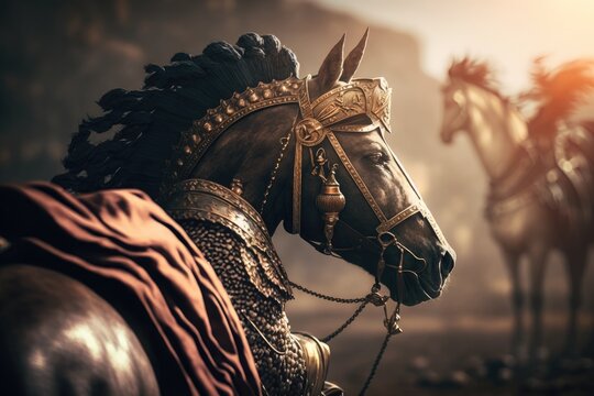 Alexander the Great Steed Horse. Battle in Ancient Times. Generative AI