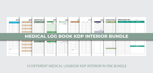 Medical log book, blood pressure log book, kdp interior template design bundle
