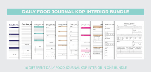 Daily food journal ,interior design template. kdp interior bundle