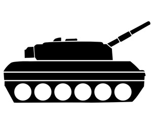Obraz premium Main battle tank white wheels black silhouette. German military vehicle Leopard 2. Colorful vector illustration isolated on white background.