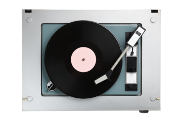 Vintage turntable with radio tuner isolated on white background