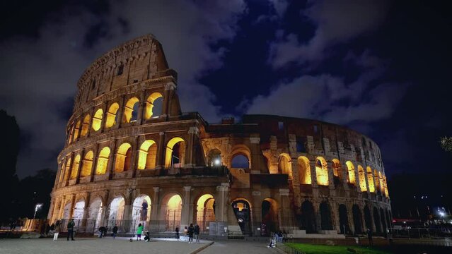 Colosseum at night, time-lapse.