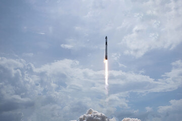 The launch of the spacecraft to the moon. Elements of this image furnishing NASA.