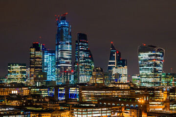 Skyline of London city at night