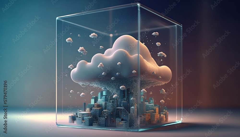 Wall mural cloud computing technology concept. futuristic illustration. ai generated